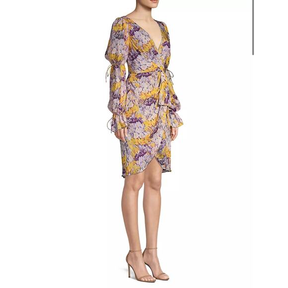 FLOR ET.AL Women's Morelias Printed Floral Chiffon Dress Lilac 10 - Picture 3 of 7